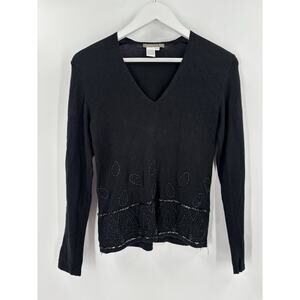 Isabella Bird Vintage Sweater Womens XS Black V Neck Angora Cashmere Beaded Knit